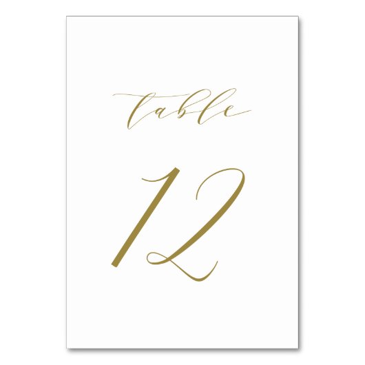 Gold Minimalistisch Script Wedding Tischnummer 12 (Vorderseite)
