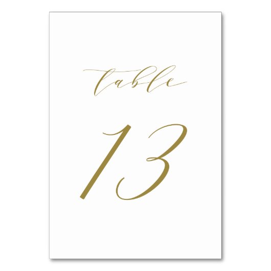Gold Minimalistisch Script Wedding Tischnummer 13 (Rückseite)