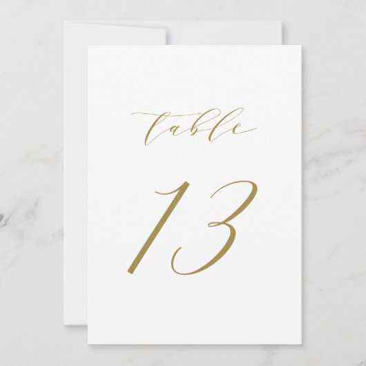 Gold Minimalistisch Script Wedding Tischnummer 13 (Vorderseite)