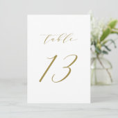 Gold Minimalistisch Script Wedding Tischnummer 13 (Stehend Vorderseite)
