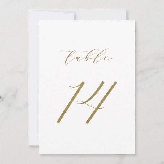 Gold Minimalistisch Script Wedding Tischnummer 14 (Vorderseite)