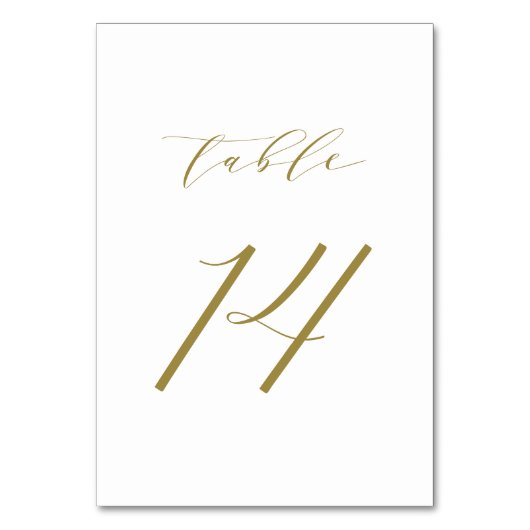Gold Minimalistisch Script Wedding Tischnummer 14 (Rückseite)