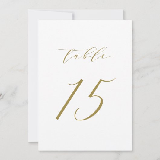 Gold Minimalistisch Script Wedding Tischnummer 15 (Rückseite)
