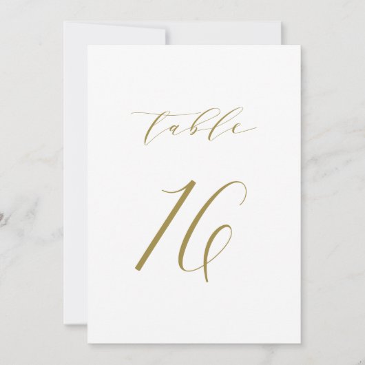 Gold Minimalistisch Script Wedding Tischnummer 16 (Vorderseite)