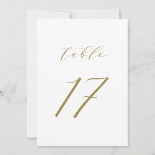 Gold Minimalistisch Script Wedding Tischnummer 17 (Vorderseite)
