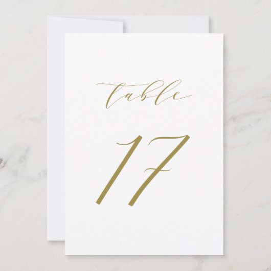 Gold Minimalistisch Script Wedding Tischnummer 17 (Rückseite)