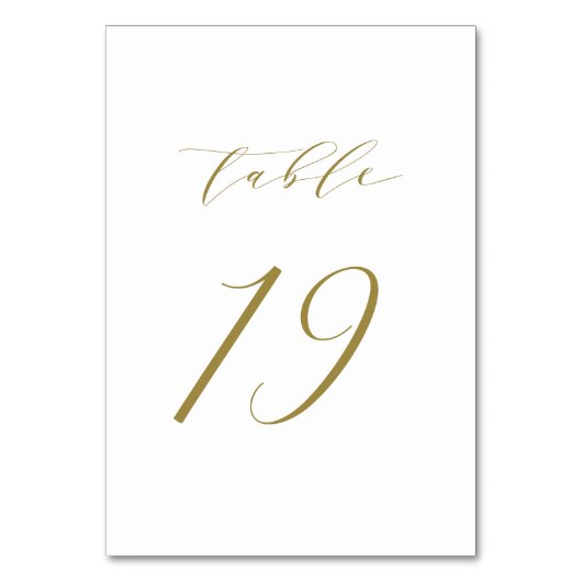 Gold Minimalistisch Script Wedding Tischnummer 19 (Rückseite)