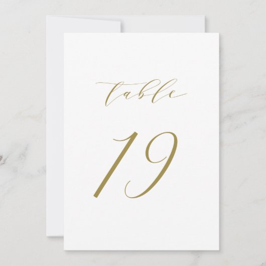 Gold Minimalistisch Script Wedding Tischnummer 19 (Vorderseite)