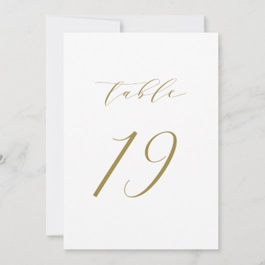 Gold Minimalistisch Script Wedding Tischnummer 19 (Rückseite)
