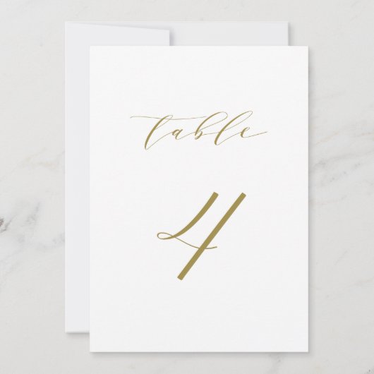 Gold Minimalistisch Script Wedding Tischnummer 4 (Rückseite)