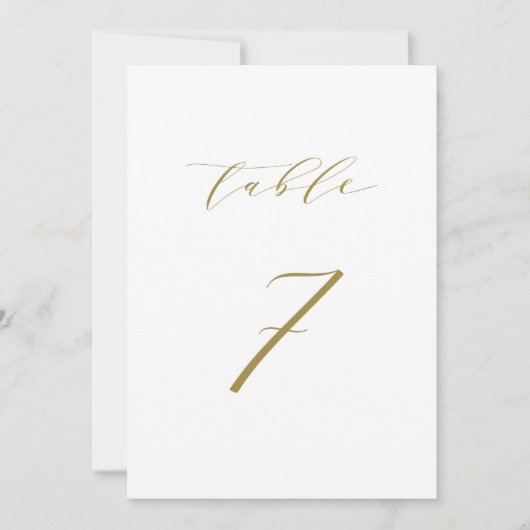 Gold Minimalistisch Script Wedding Tischnummer 7 (Vorderseite)