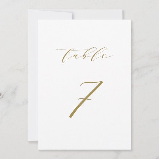 Gold Minimalistisch Script Wedding Tischnummer 7 (Rückseite)