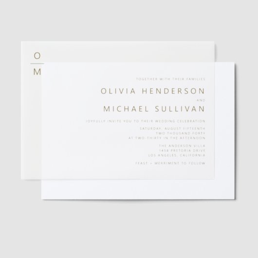 Gold Minimalistisch Typografy Monogram Wedding Pergament Einladungen (Versetzt)