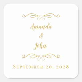 Gold Minimalistisch Wedding Elegante Gefallen Viel Quadratischer Aufkleber