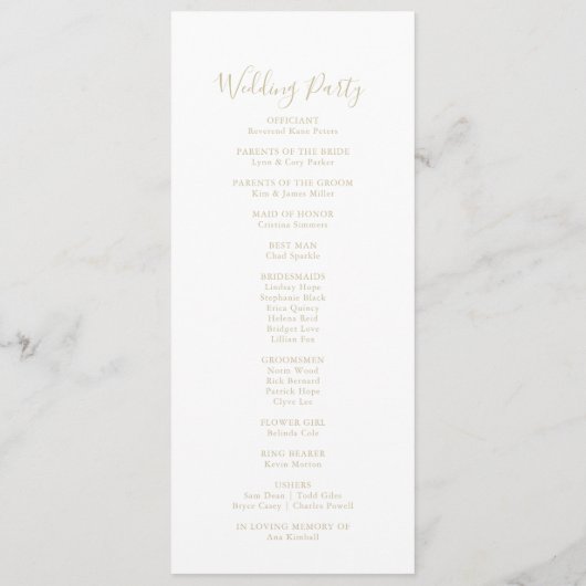 Gold Minimalistisch Wedding Program Programm (Rückseite)