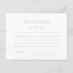 Gold Minimalistische Hochzeitsratenkarte Postkarte<br><div class="desc">Diese goldene minimalistische Hochzeitsratenkarte ist perfekt für eine moderne Hochzeit. Das Design hat einen schönen Schriftart in Gold. Diese Karten sind ideal für Hochzeiten,  Brautparty,  Babydusche,  Graduiertenfest u.v.m. Personalisieren Sie die Karten mit den Namen der Braut und Bräutigam,  den Eltern,  die Sie werden oder Absolvent.</div>