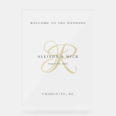 Gold Minimalistische Monogram Clear Wedding Recept Acrylschild (Vorderseite)