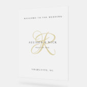 Gold Minimalistische Monogram Clear Wedding Recept Acrylschild (Winkel)