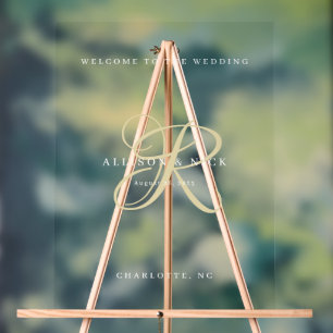 Gold Minimalistische Monogram Clear Wedding Willko Acrylschild