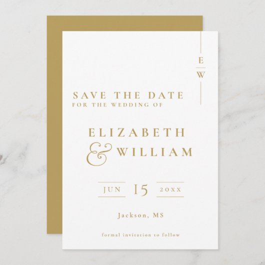 Gold Minimalistische Monogram-Hochzeit Save The Date (Vorne/Hinten)