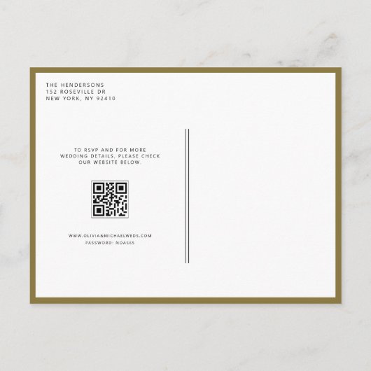 Gold Minimalistische Monogram QR Code Wedding Einladungspostkarte (Rückseite)