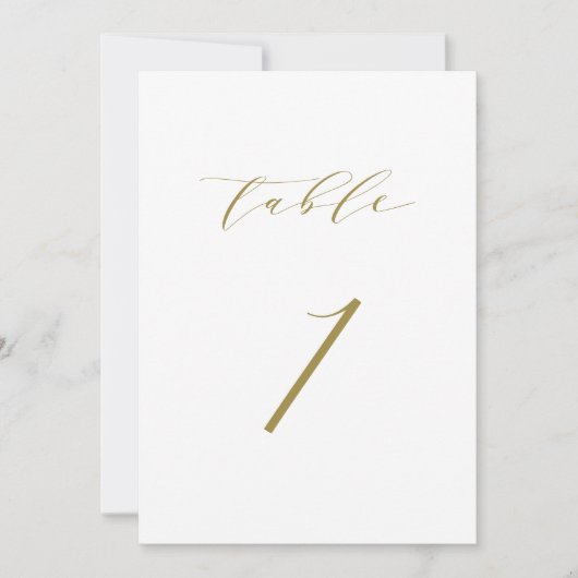 Gold Minimalistische Script-Hochzeit Tischnummer 1 (Vorderseite)