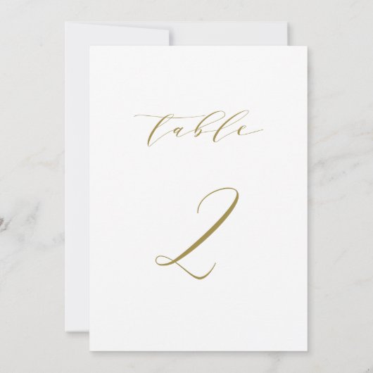 Gold Minimalistische Script-Hochzeit Tischnummer 2 (Rückseite)