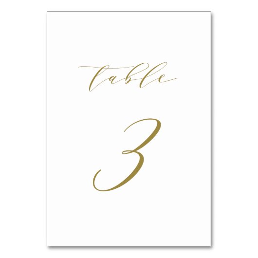 Gold Minimalistische Script-Hochzeit Tischnummer 3 (Vorderseite)