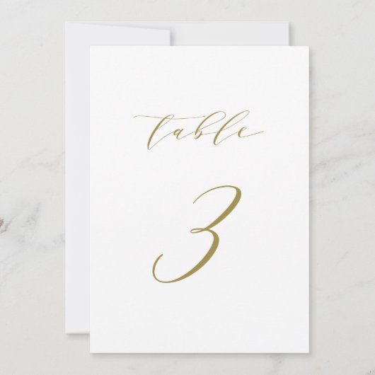 Gold Minimalistische Script-Hochzeit Tischnummer 3 (Rückseite)