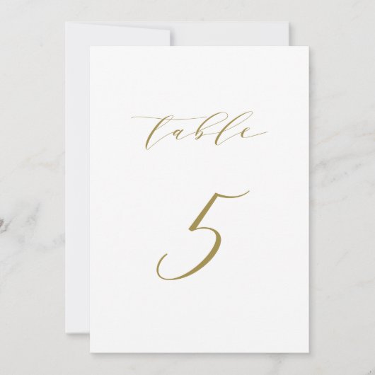 Gold Minimalistische Script-Hochzeit Tischnummer 5 (Vorderseite)