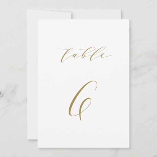 Gold Minimalistische Script-Hochzeit Tischnummer 6 (Rückseite)
