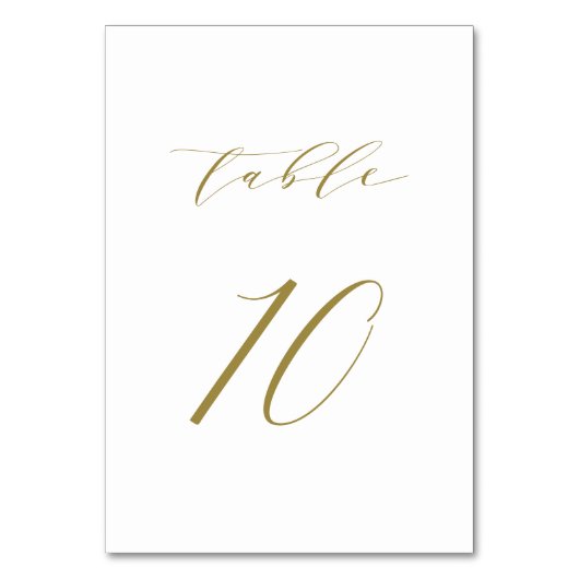 Gold Minimalistische Script-Hochzeitstabelle 10 Tischnummer (Rückseite)