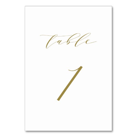 Gold Minimalistische Script-Hochzeitstabelle 1 Tischnummer (Rückseite)