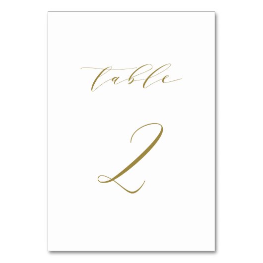 Gold Minimalistische Script-Hochzeitstabelle 2 Tischnummer (Rückseite)