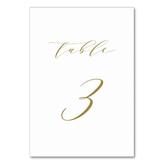 Gold Minimalistische Script-Hochzeitstabelle 3 Tischnummer (Rückseite)