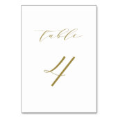 Gold Minimalistische Script-Hochzeitstabelle 4 Tischnummer (Rückseite)