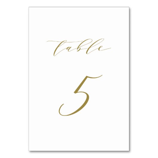 Gold Minimalistische Script-Hochzeitstabelle 5 Tischnummer (Rückseite)