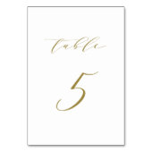 Gold Minimalistische Script-Hochzeitstabelle 5 Tischnummer (Vorderseite)