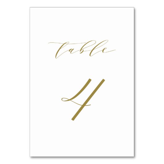 Gold Minimalistische Script-Hochzeitstabelle 5 Tischnummer (Rückseite)
