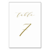 Gold Minimalistische Script-Hochzeitstabelle 7 Tischnummer (Rückseite)