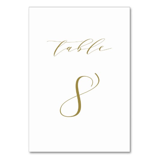 Gold Minimalistische Script-Hochzeitstabelle 8 Tischnummer (Vorderseite)