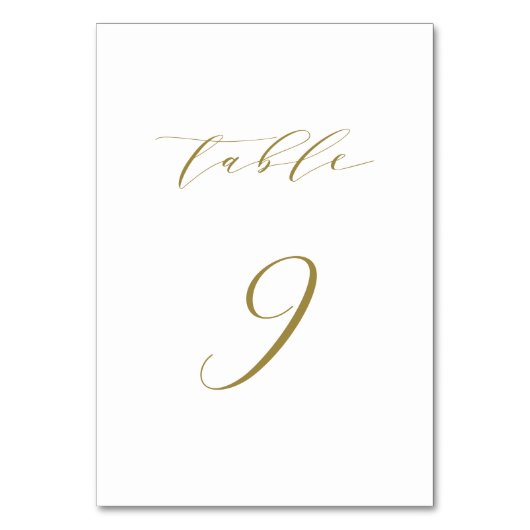 Gold Minimalistische Script-Hochzeitstabelle 9 Tischnummer (Vorderseite)