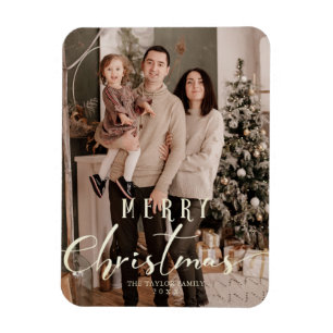 Gold Minimalistische Süße Weihnachten Foto Familie Magnet