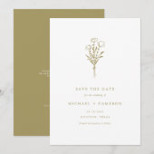 Gold Minimalistischer Botanischer Bouquet QR-Code Save The Date (Vorne/Hinten)