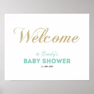 Gold & Mint   Begrüßungsschild für moderne Babypar Poster