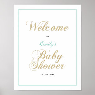 Gold & Mint   Begrüßungsschild für moderne Babypar Poster