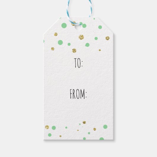 Gold Mint Confetti Geschenkanhänger (Vorderseite)
