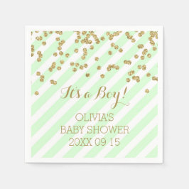 Gold Mint Green Confetti Stripes Baby Dusche Serviette