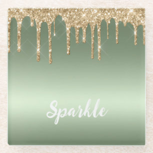 Gold Mint Grün Glitter Tropfen Glasuntersetzer