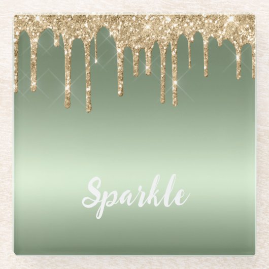 Gold Mint Grün Glitter Tropfen Glasuntersetzer (Vorderseite)